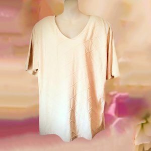 Jacque & Koko Short Sleeve Cotton Blend Creamy White Textured Pullover Top 18-20